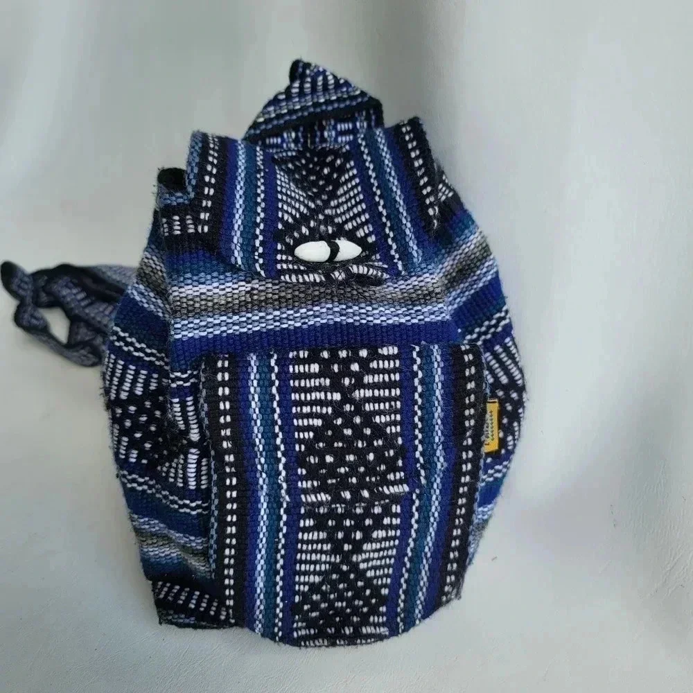 NWOT Pinzon Woven Mexico Backpack Artesanias Mr Pocket Drawstring Boho Bag Blue